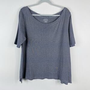 Chico's T-Shirt Large 2 12 Navy Blue White Stripe Ultimate Tee Top 100% Cotton